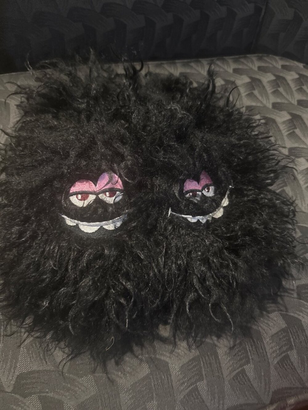 Furry Black Monster Slippers With Funny Face Design & Super Sole Size 44-45 Cozy